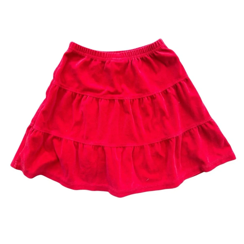 Hanna Andersson Red Tiered Velour Ruffle Skirt Valentines Girls Size 120 US 6-7